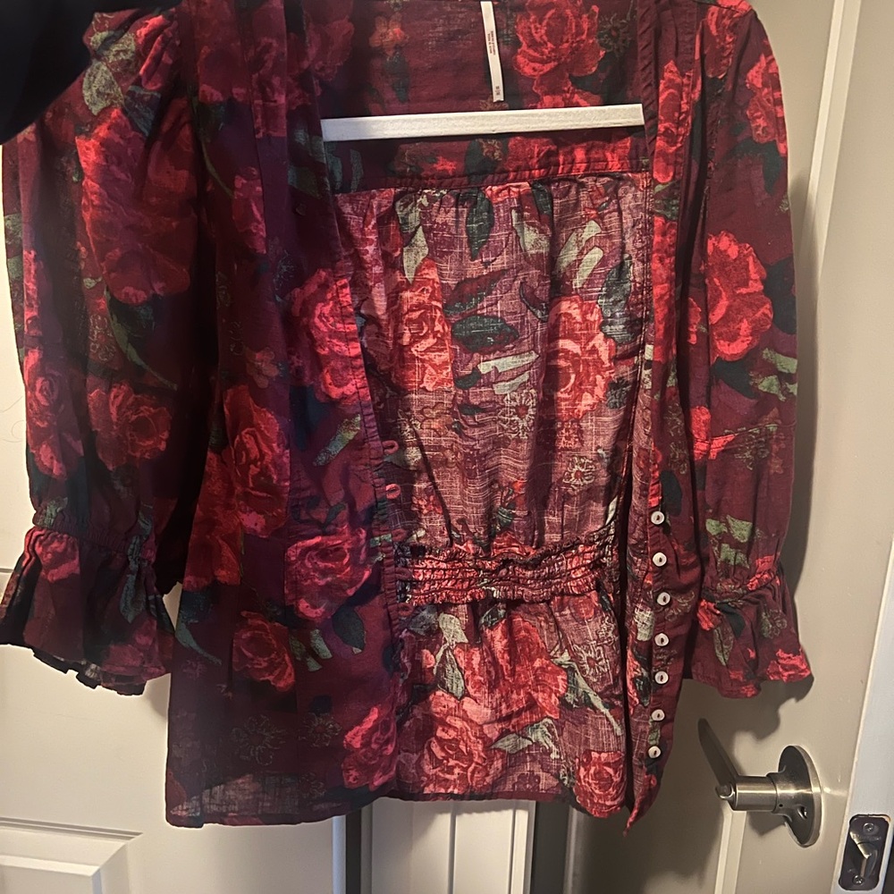 Free People Red Floral Blouse
